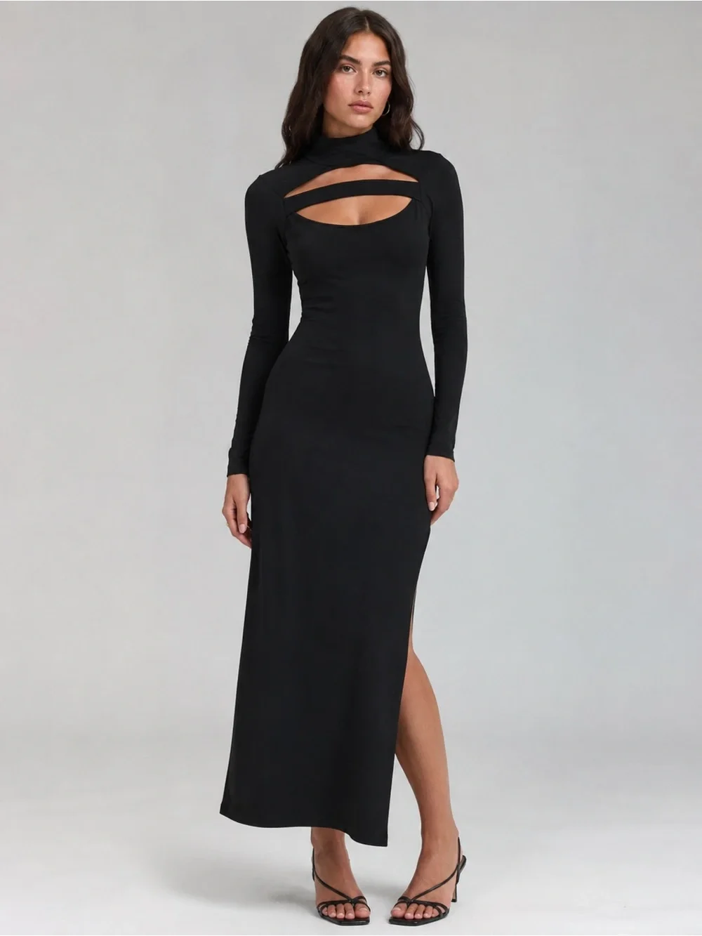 LPA | Dresses | Lpa Black Cutout Maxi Dress Long Sleeve Bodycon Mock Neck  Size Small | Poshmark